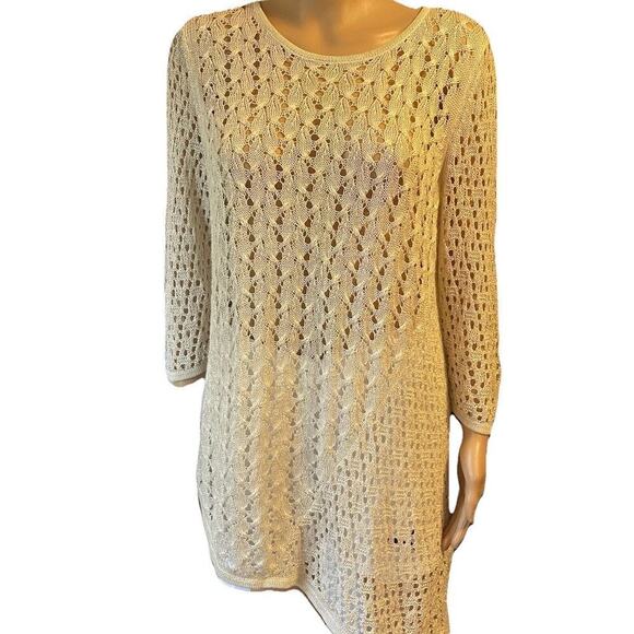 Chico's Tops - Chicos Travelers Open Knit Tunic Top Sz 2/M Ivory Silver Beach Largenlook Boho